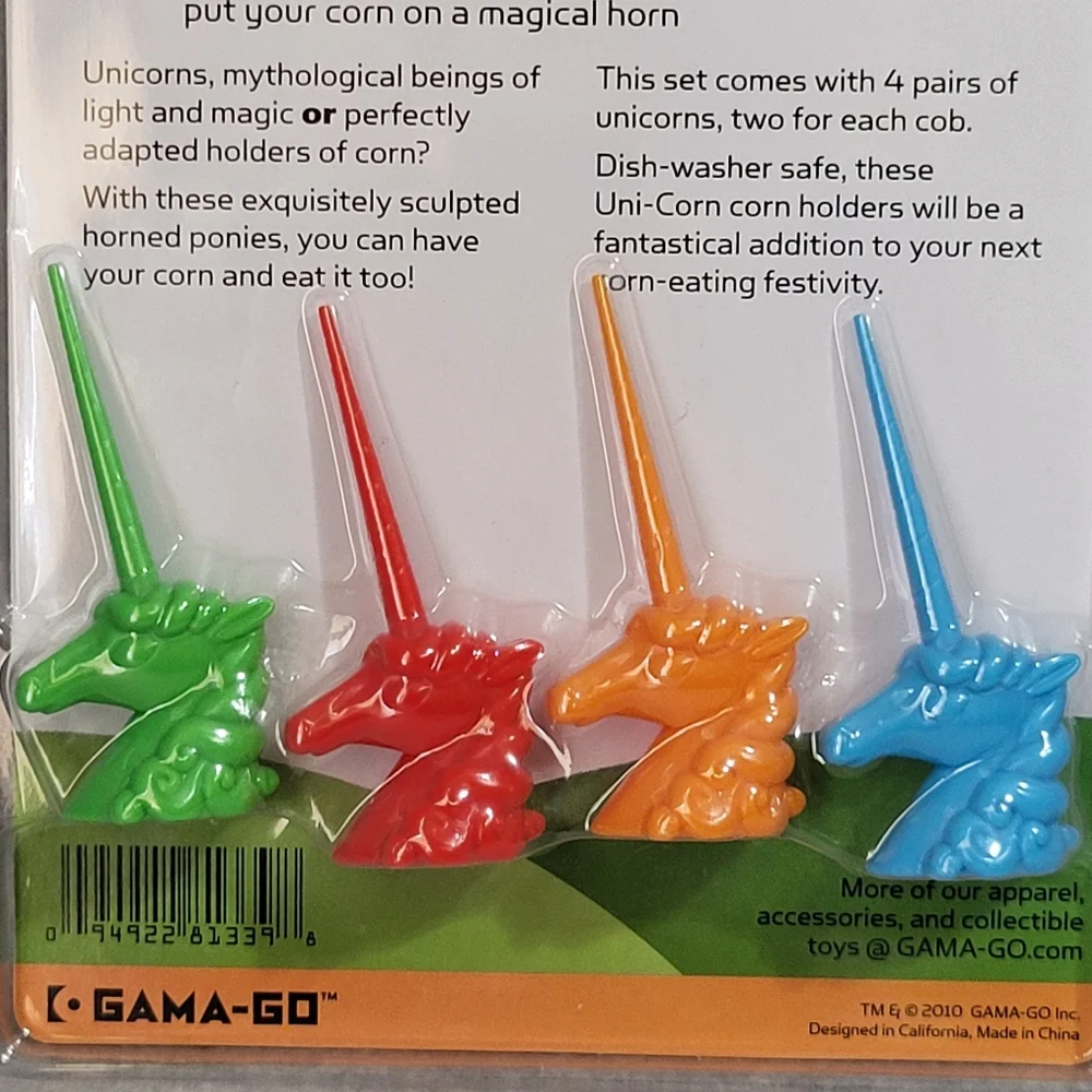 Gama-Go Unicorn Corn Holders Skewers Handles 8-Piece Set Cookout Barbecue NEW